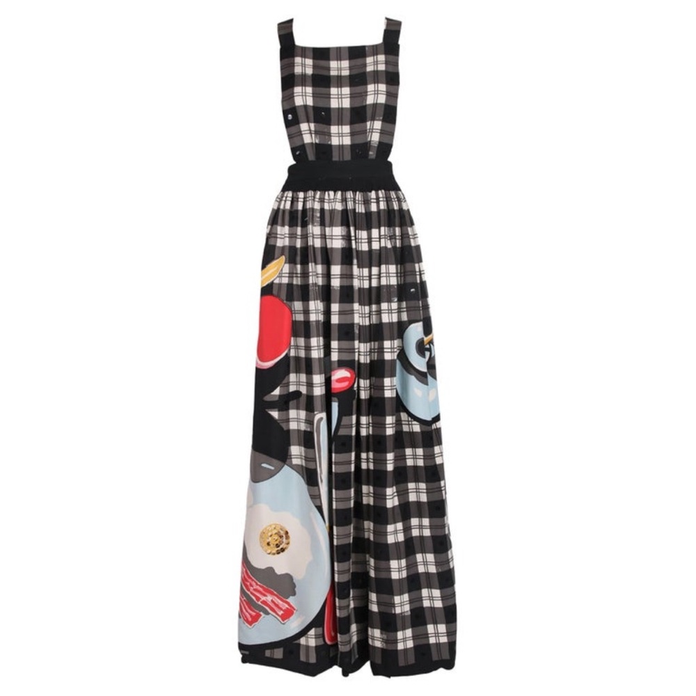 1980’s Rare Vintage Michaele Vollbracht Bacon & Eggs Pinafore dress. 100% silk 8